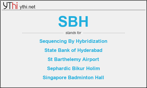 What does SBH mean? What is the full form of SBH?