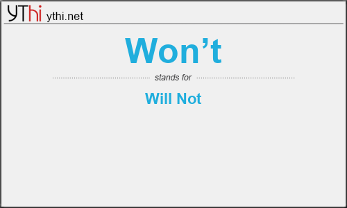 What does WON’T mean? What is the full form of WON’T?